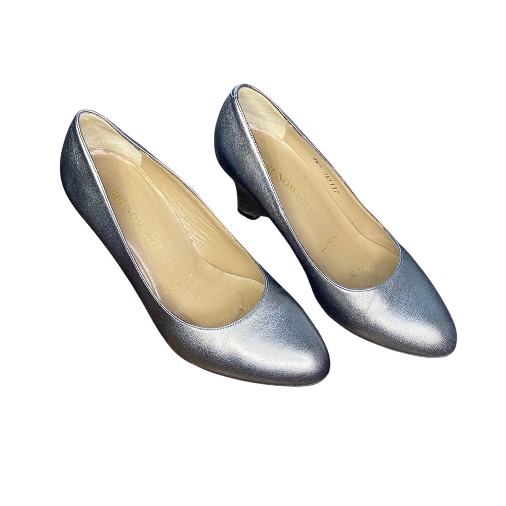 Bruno Magli Womens Metallic Silver Leather Wedge Pump‎ Shoes Made in Italy 36.5
